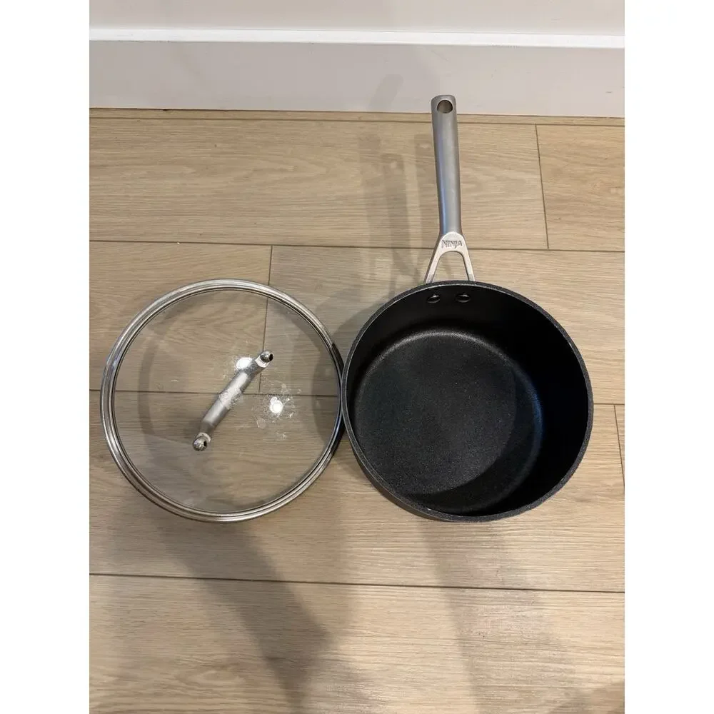Ninja NeverStick Premium Hard-Anodized 3.5 Quart Saucepan with Glass Lid - Black